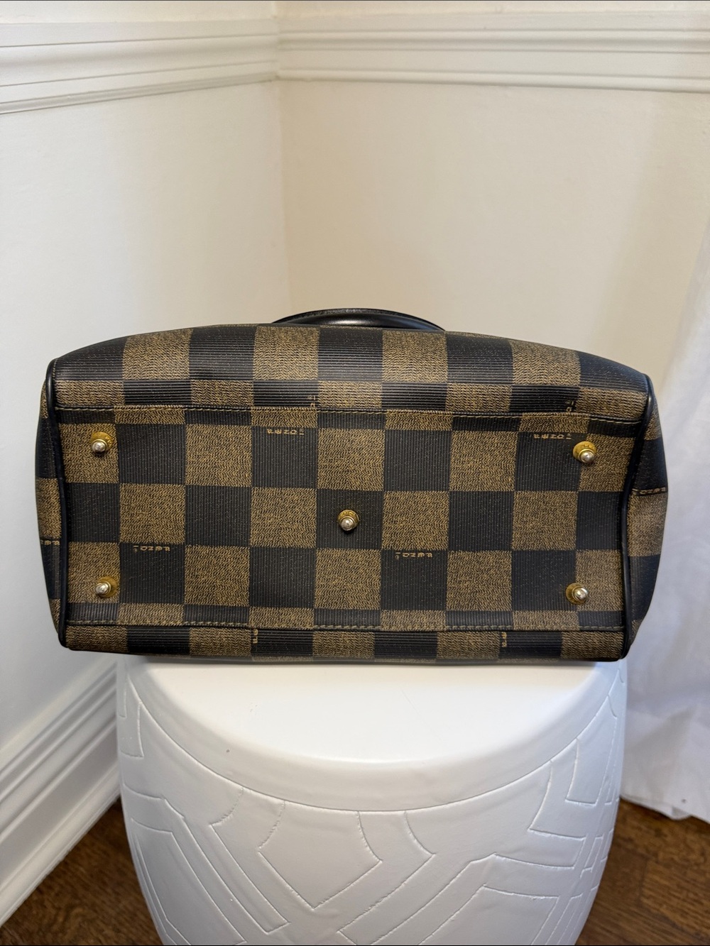 Fendi Brown and Black Checker Boston Bag - Picture 6 of 10
